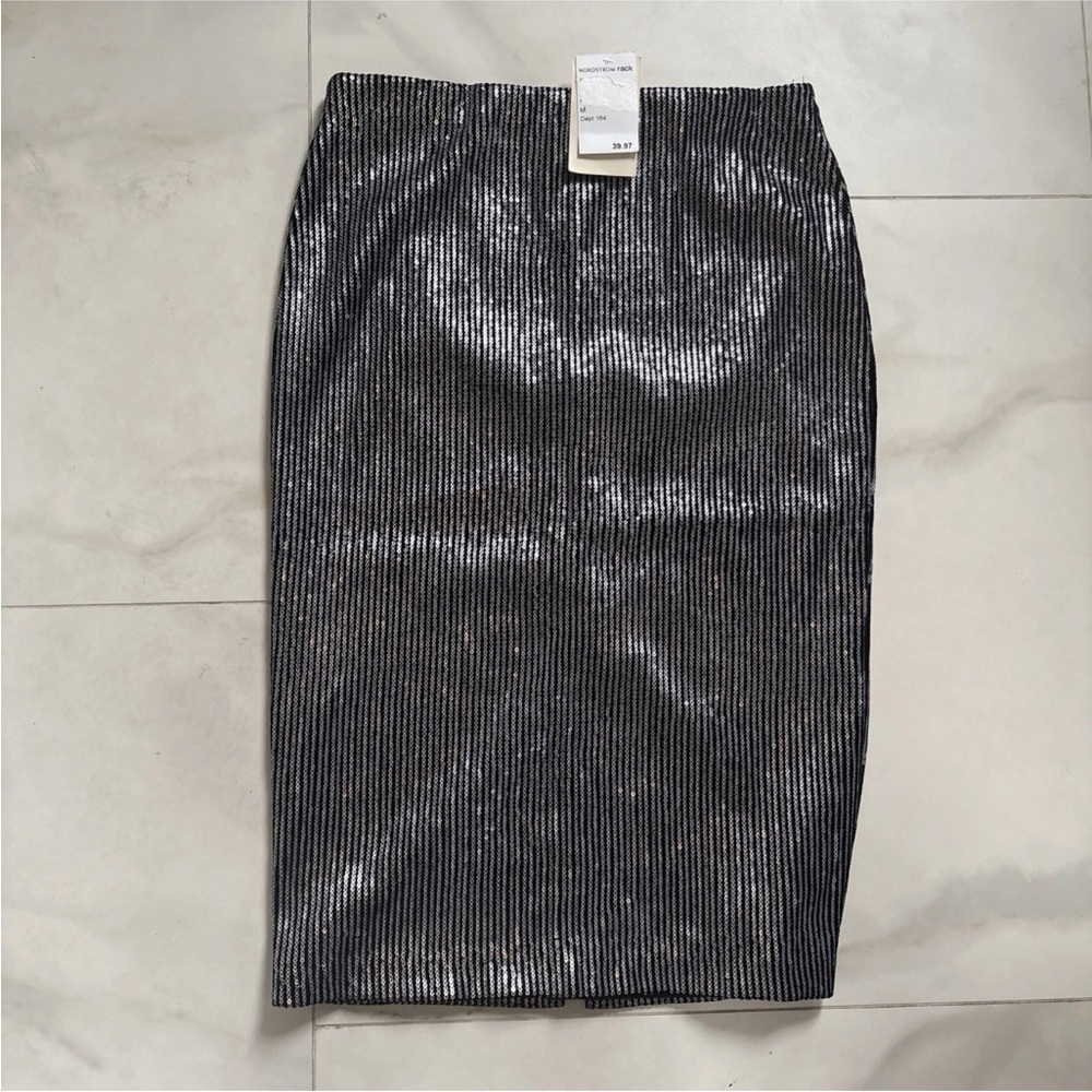 Everleigh Silver Sequin Black Pencil Skirt NWT Women's Medium